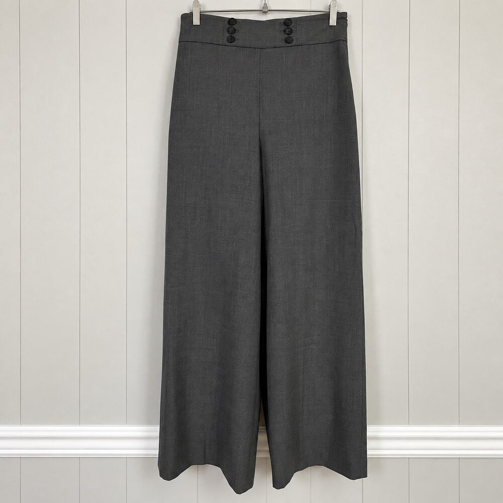 Wide Leg Sailor Trouser Pants Womens 8 Gray Wool Blend High Rise Lined LOFT
